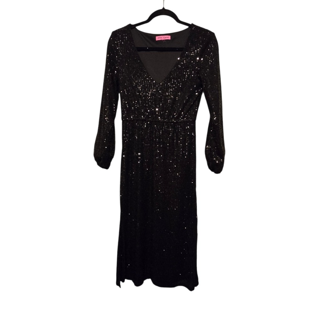 Betsey Johnson Sequin Cocktail Dress Women's XS SM Black Fancy Party Evening
